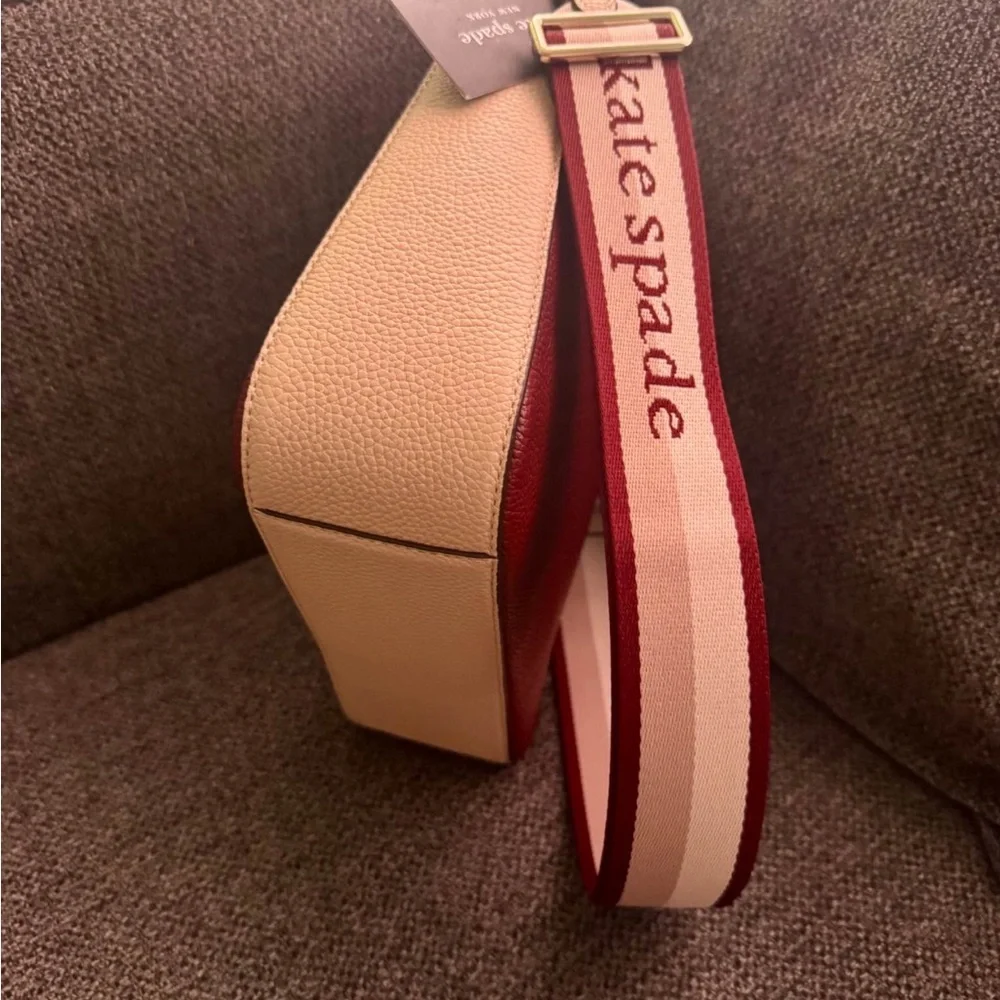 kate spade Pebbled Leather Shoulder Bag in Burgundy with Branded Strap